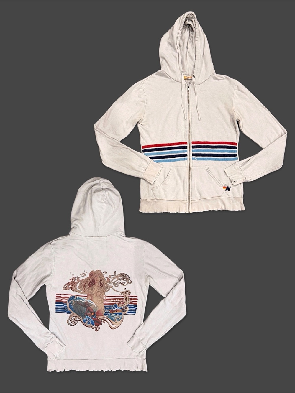 Aviator Nation Vintage Surf Goddess 5-Stripe Zip Up Hoodie